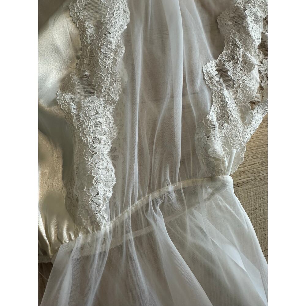 Val Mode Vintage 2 piece Peignoir Set Sheer Lace Large Bridal Lingerie Long - Picture 8 of 16